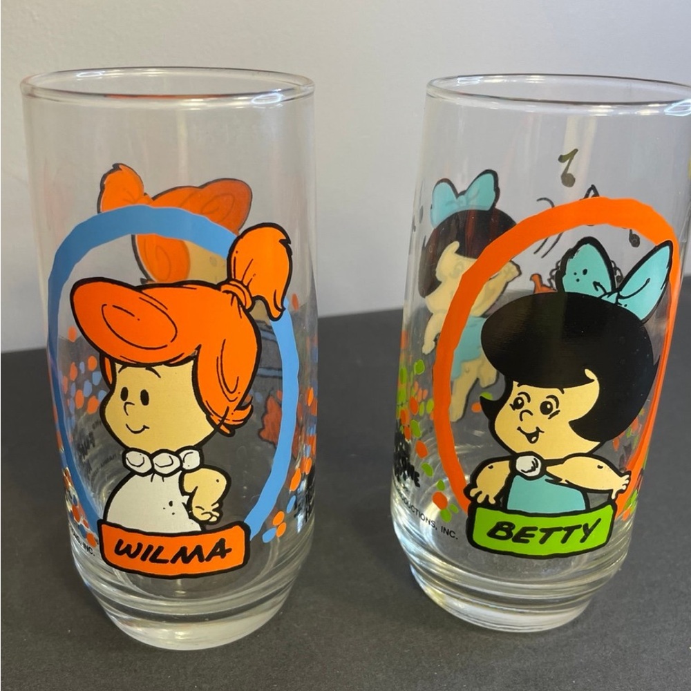 Two Flinstone Kids Glasses by Pizza Hut ~ circa 1986